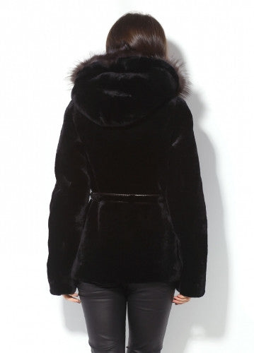 Black mouton fur coat Olesya