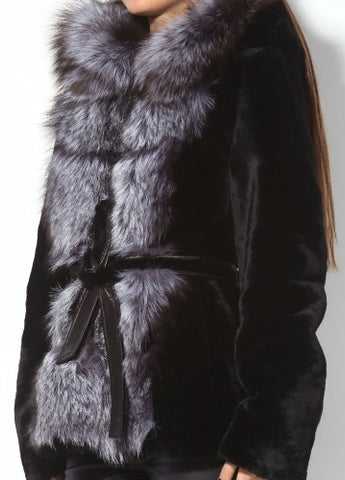 Black mouton fur coat Olesya