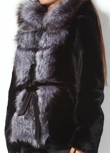 Short black mouton fur coat