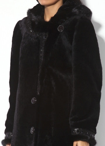 Black mouton fur coat Madeleine