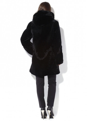 Black mouton fur coat Gertrude