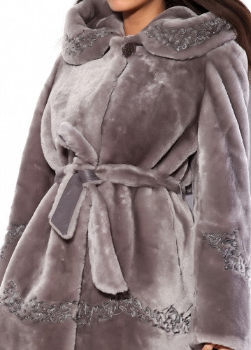 Grey mouton fur coat Byata