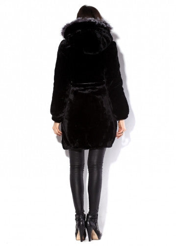 Black mouton fur coat Clara