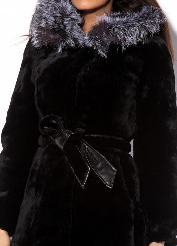 Black mouton fur coat Clara