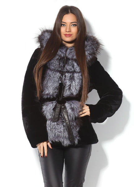 Black mouton fur coat Olesya