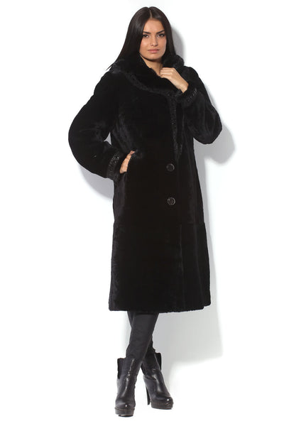 Black mouton fur coat Madeleine