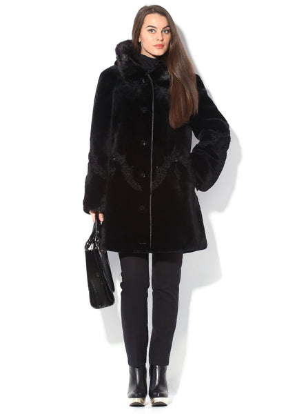 Black mouton fur coat Gertrude