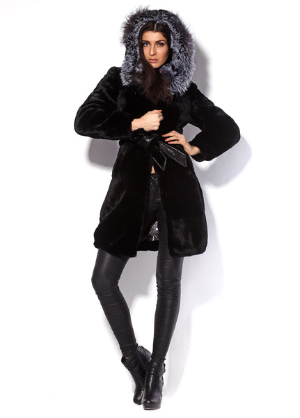 Black mouton fur coat Clara