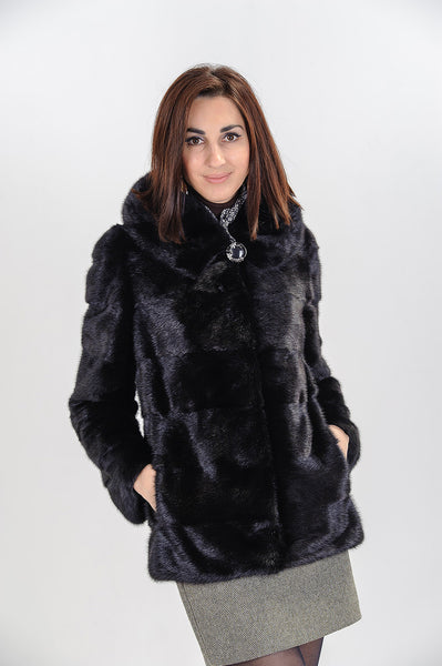 Black mink fur coat Lilia