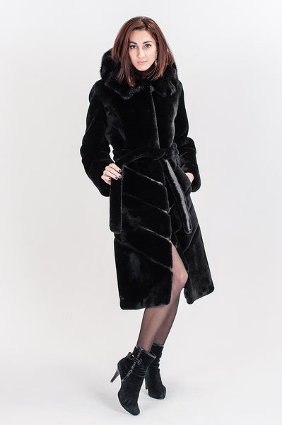 Black mouton fur coat Erika