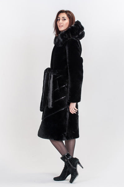 Black mouton fur coat Erika