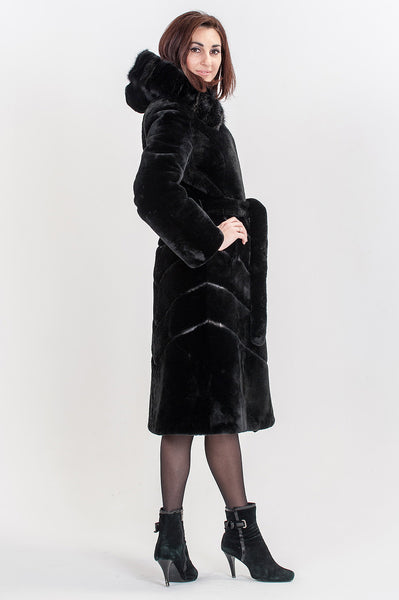 Black mouton fur coat Erika