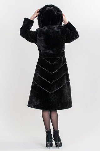 Black mouton fur coat Erika