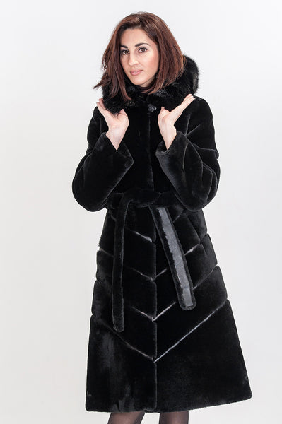 Black mouton fur coat Erika