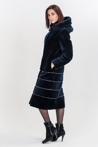 Dark blue mouton fur coat Daria