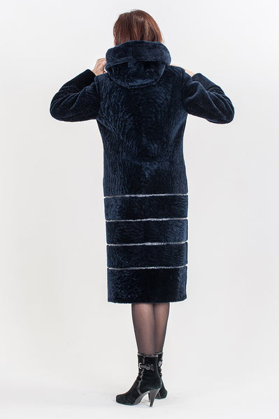 Dark blue mouton fur coat Daria