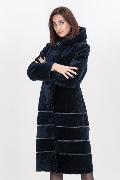 Dark blue mouton fur coat Daria