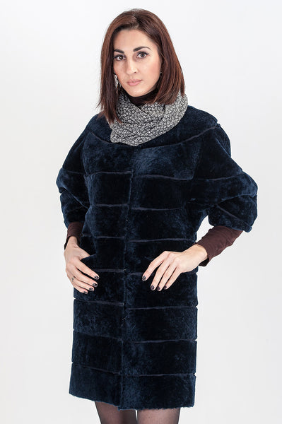 Dark blue mouton fur coat Undine