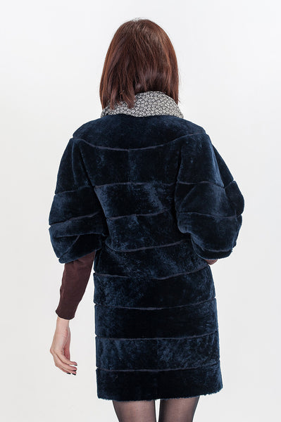 Dark blue mouton fur coat Undine