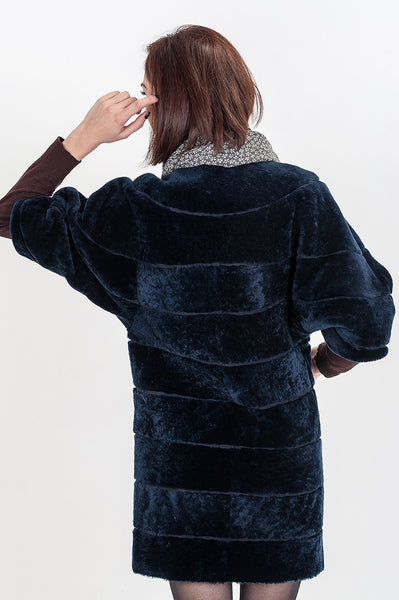 Dark blue mouton fur coat Undine