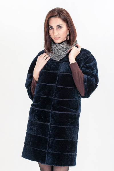 Dark blue mouton fur coat Undine