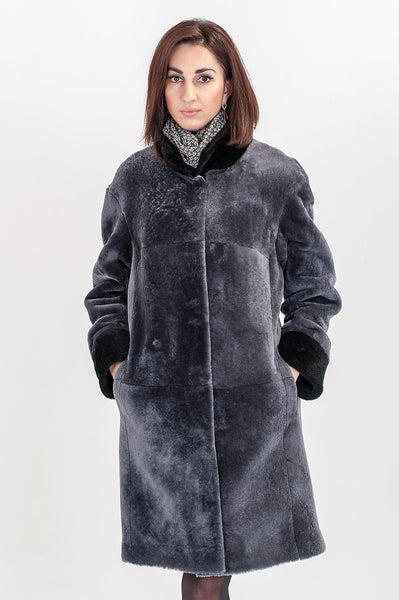 Grey mouton fur coat Linda