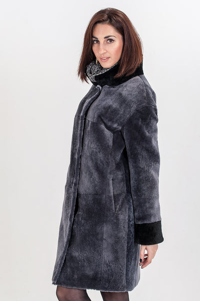 Grey mouton fur coat Linda