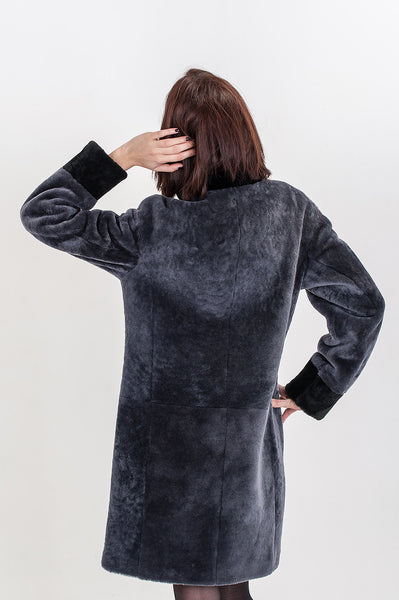 Grey mouton fur coat Linda