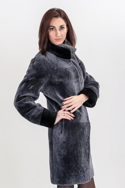 Grey mouton fur coat Linda