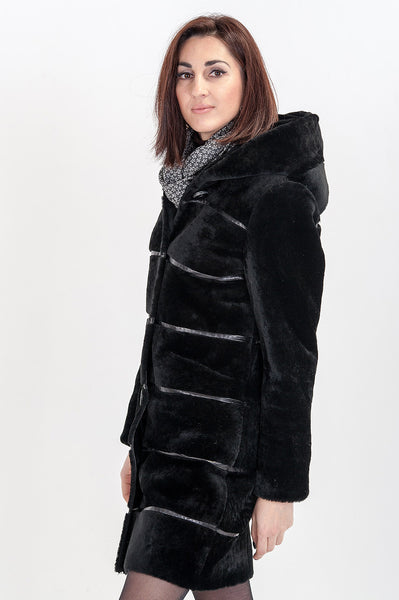 Black mouton fur coat Marta