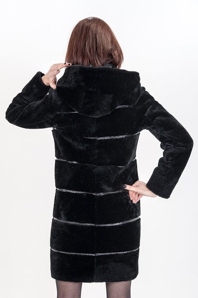 Black mouton fur coat Marta