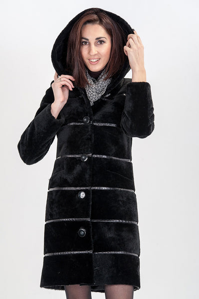 Black mouton fur coat Marta