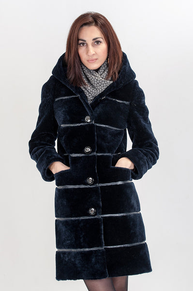 Dark blue mouton fur coat Marta