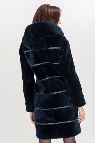 Dark blue mouton fur coat Marta