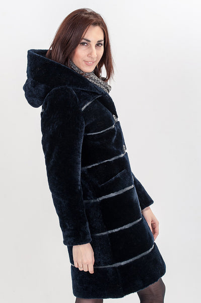 Dark blue mouton fur coat Marta