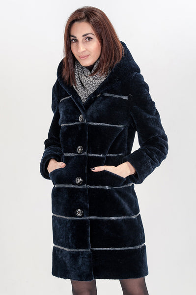 Dark blue mouton fur coat Marta