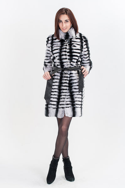 Striped beaver fur coat Stefa