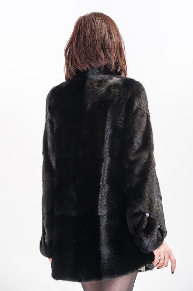 Black mink fur coat Peonies