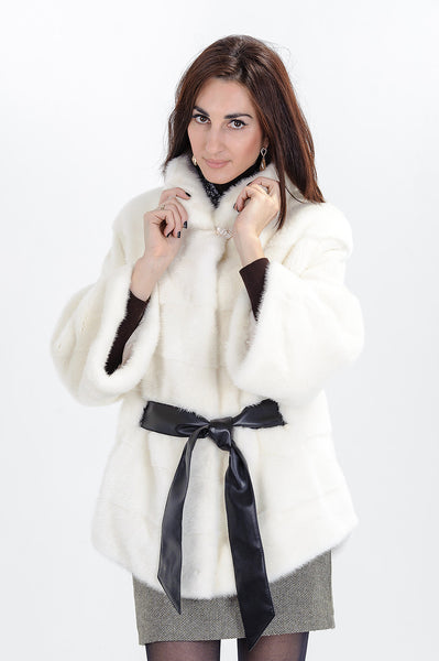 White mink fur coat Tereza