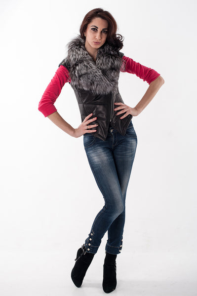 Grey-black silver fox vest  Yanina