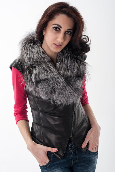 Grey-black silver fox vest  Yanina