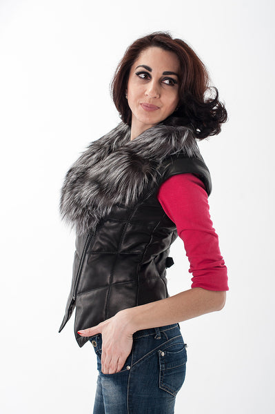 Grey-black silver fox vest  Yanina