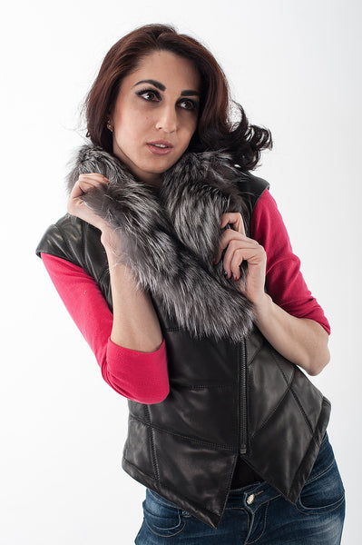 Grey-black silver fox vest  Yanina