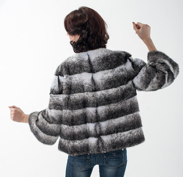 Striped mink fur coat Blanka