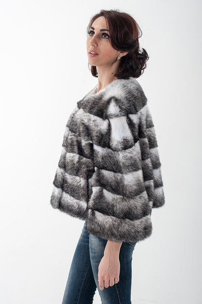 Striped mink fur coat Blanka