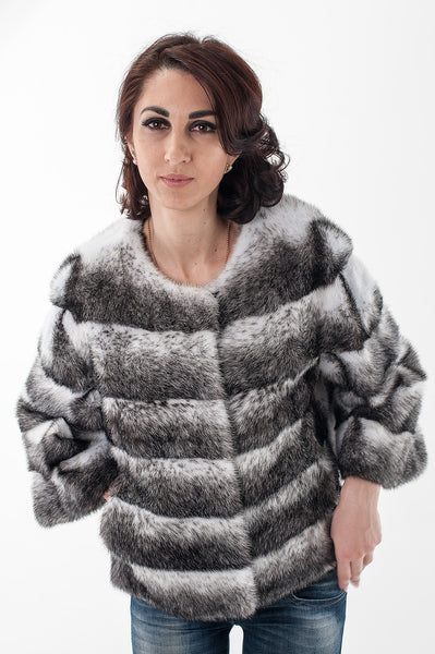 Striped mink fur coat Blanka