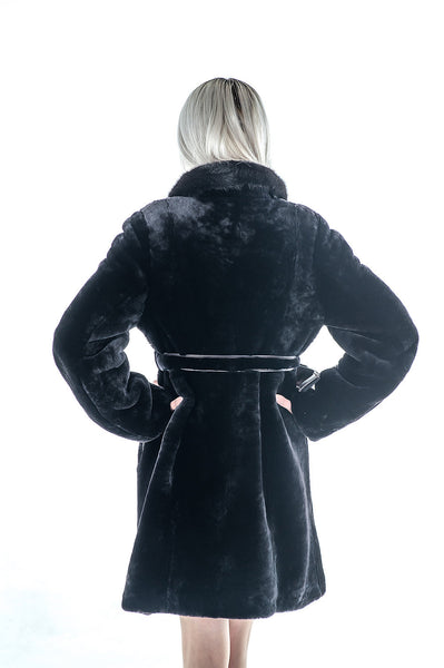 Black mouton fur coat Vitalina