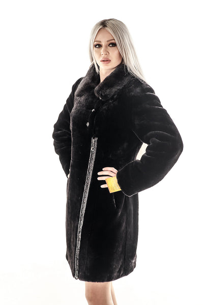 Black mouton fur coat Vitalina