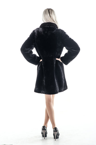 Black mouton fur coat Vitalina