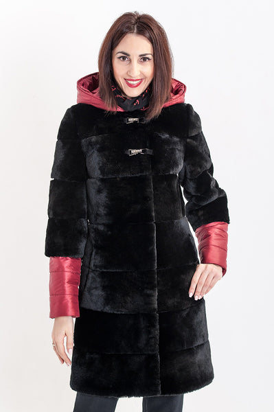 Black mouton fur coat Eiva Bordeaux